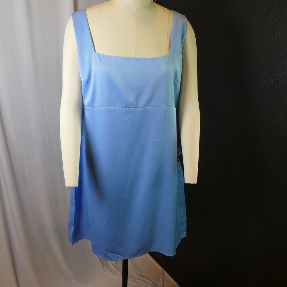 Lulus Truly the Cutest Light Blue Satin Square Neck Mini Cocktail Dress XL NWT